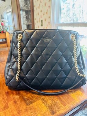 kate spade Black Quilted Leather Shoulder Bag with Gold Chain